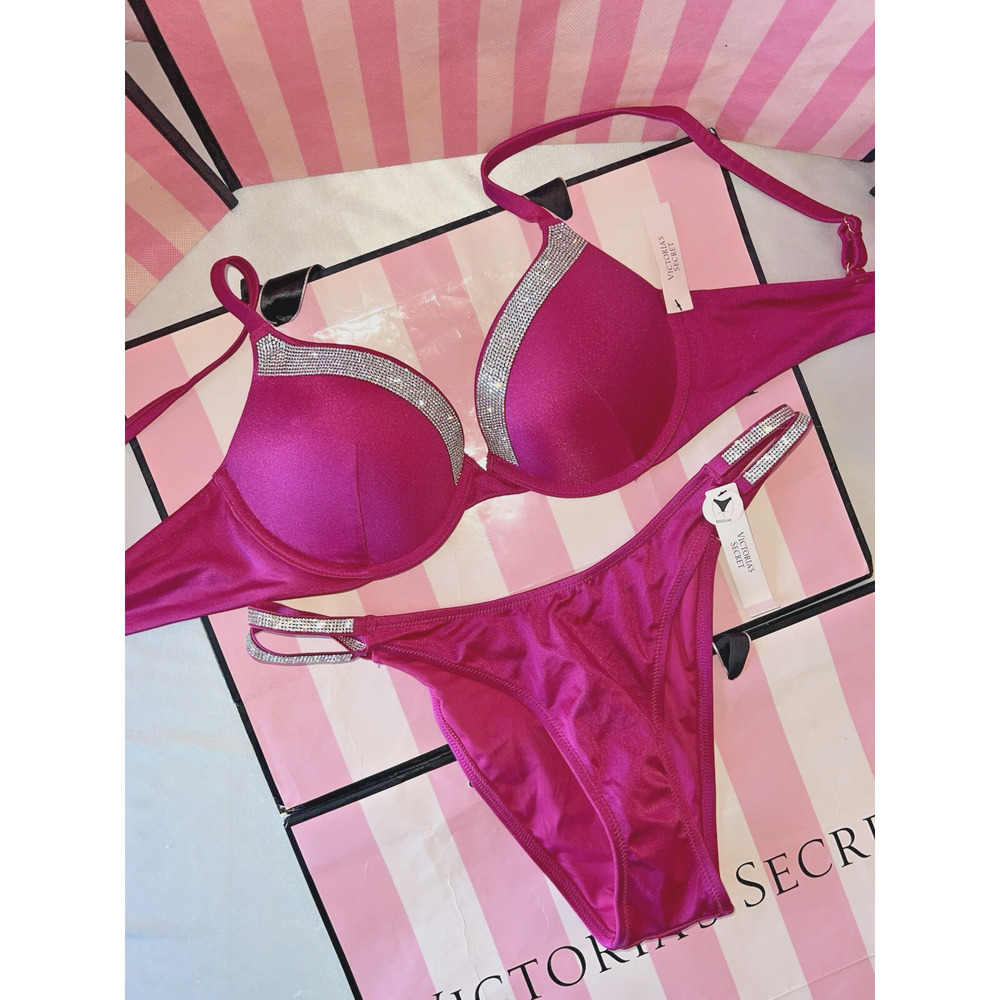 Victorias Secret Swim Swimsuit Shine Strap 34C Small Brazilian Fusia Pink